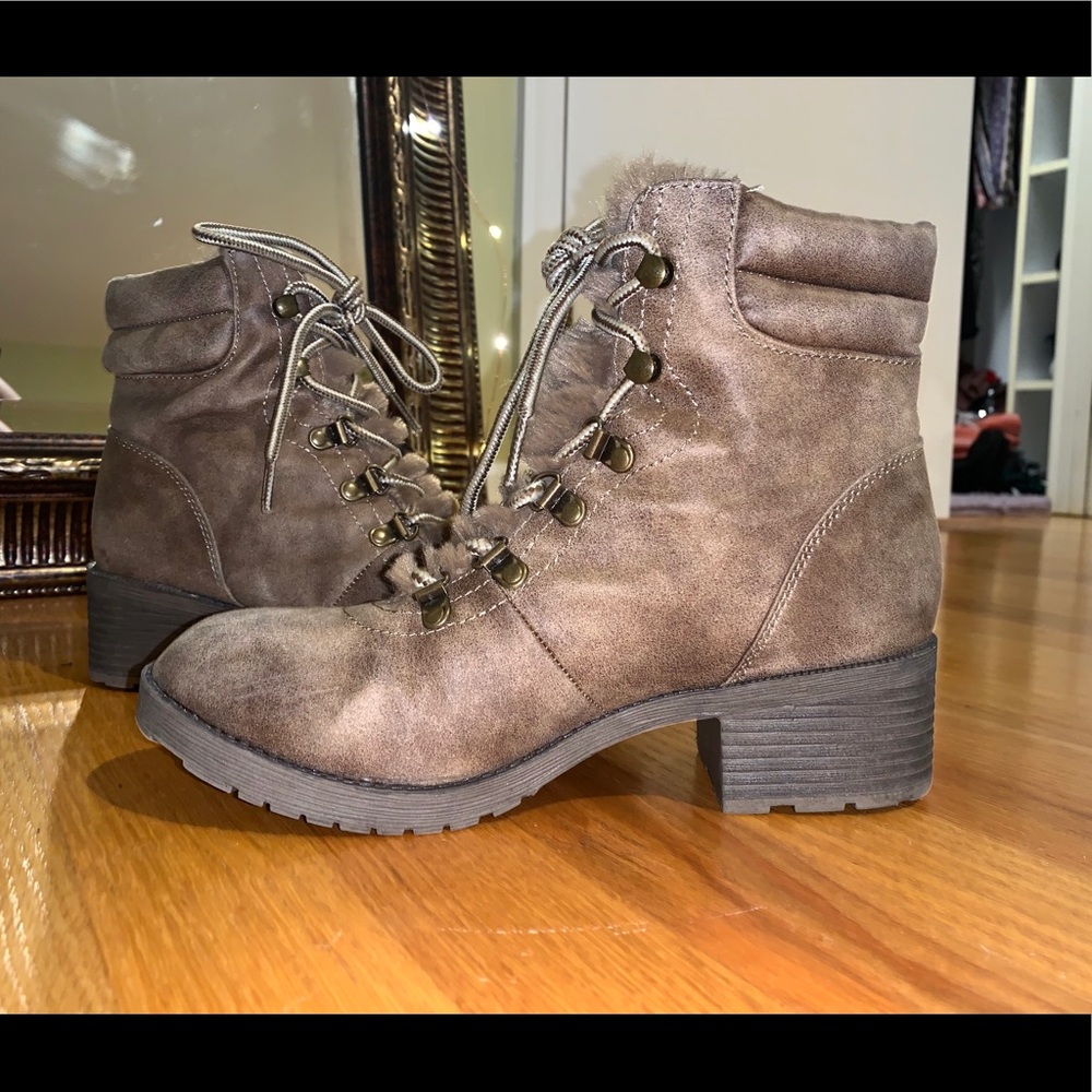Taupe brown lace up combat boots